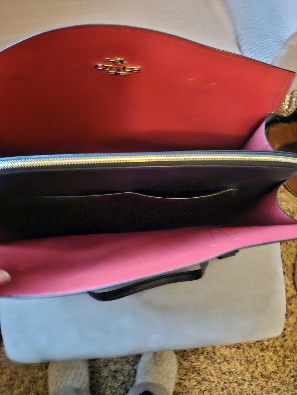 Coach Black Signature Tote with Red Interior and Gold Hardware Accents - Picture 5 of 6